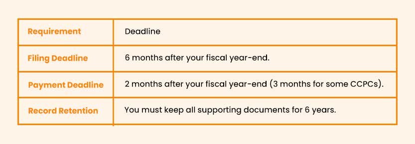 CRA T2 tax return filing process for new Canadian corporations