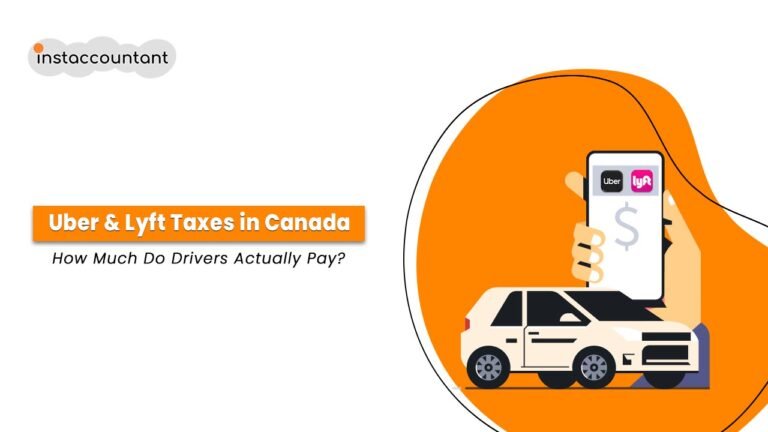 ”Uber and Lyft driver in Canada calculating GST HST and CRA tax deductions for rideshare income.”