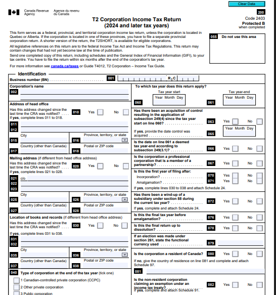 Download T2 Corporation Income Tax Return PDF