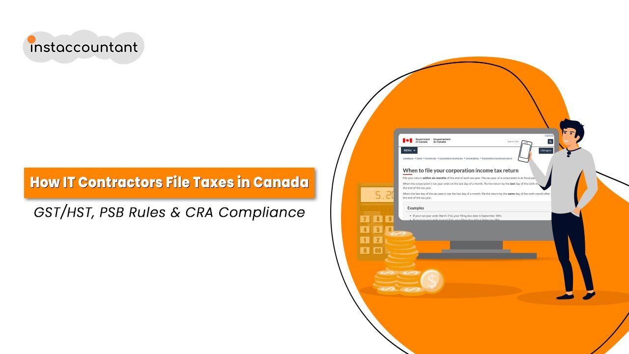 “Canadian IT contractor filing taxes with CRA forms, GST/HST compliance, and PSB rules explained”