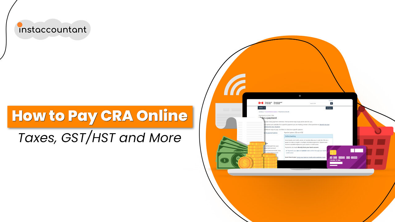 How-to-Pay-CRA-Online-Taxes-GST-HST-and-More Image depicting a computer screen with a web browser open to the Canada Revenue Agency (CRA) website, showing a person making online payments for taxes and GST/HST.